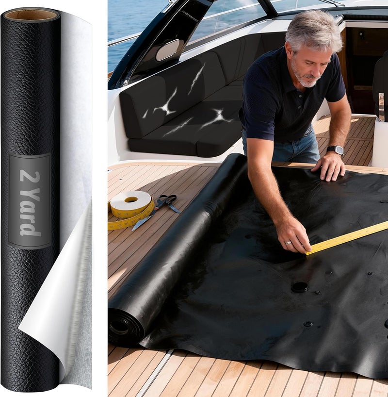 Meneng Self-Adhesive Marine Vinyl Faux Leather: 2 Yard Roll Heavy Duty Boat Seat Vinyl - Waterproof & Scratch-Resistant for Marine Upholstery - Leather Repair Patch for Furniture Sofa Couch - Image 1